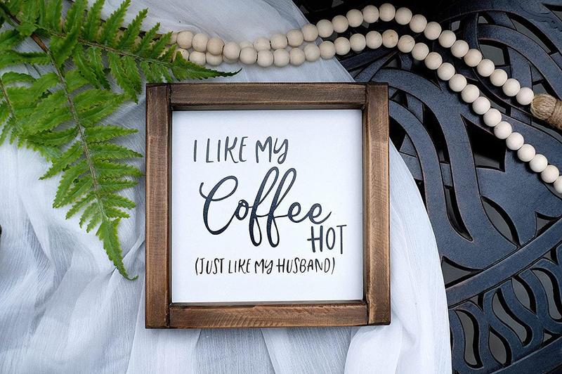 Lavender Inspired I Like My Coffee Hot, Just Like My Husband-Funny Coffee Signs for Kitchen Decor-Farmhouse Coffee Bar Decor Signs -Tiered Tray Signs-Rustic Coffee Sign with Funny Quote-, 7x7 Home & Garden > Decor > Seasonal & Holiday Decorations Lavender Inspired   