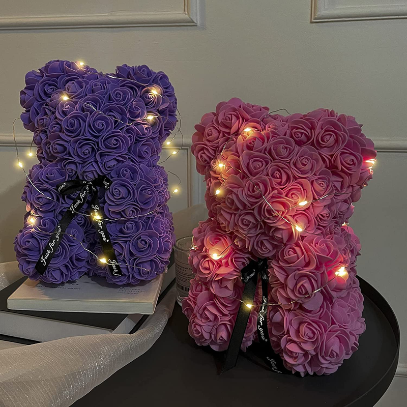 Rose Flower Bear with Light for Christmas - 10 Inch Teddy Flower Bear - Artificial Flowers - Gift for Mothers Day, Valentines Day, Anniversary & Bridal Showers Weddings Clear Gift Box Home & Garden > Decor > Seasonal & Holiday Decorations SoloKing   