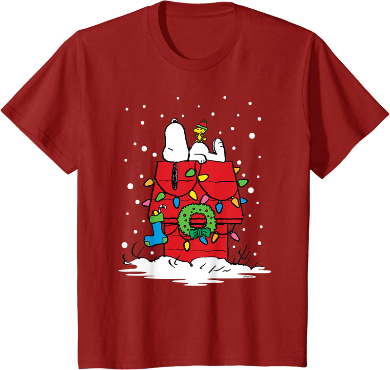 Peanuts Holiday Snoopy and Woodstock Stocking Light Up T-Shirt