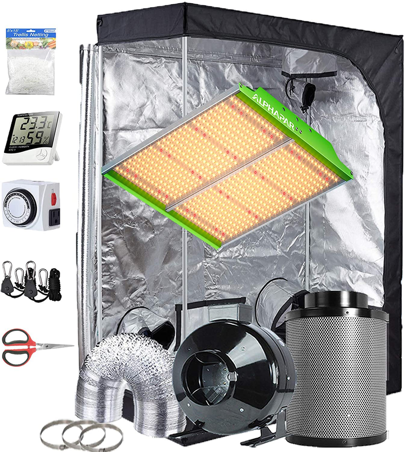 Topogrow Hydroponic Growing Tents Kit Complete Alphapar AQ300 LED Grow Light Lamp Full-Spectrum, 32"X32"X63"Indoor Grow Tent, 4" Ventilation Kit with Accessories for Plant Growing Sporting Goods > Outdoor Recreation > Camping & Hiking > Tent Accessories TopoGrow APQ600S 60"X32"X80"Kit 