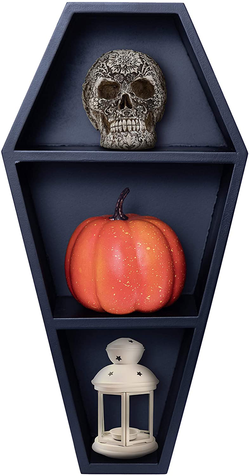 Manny's Mysterious Oddities Coffin Shelf - Spooky Gothic Decor for The Home - Black Floating Wooden Shelf for Wall or Table Top - 14 Inches Tall by 7 Inches Wide Arts & Entertainment > Party & Celebration > Party Supplies MANNY'S MYSTERIOUS ODDITIES Black  