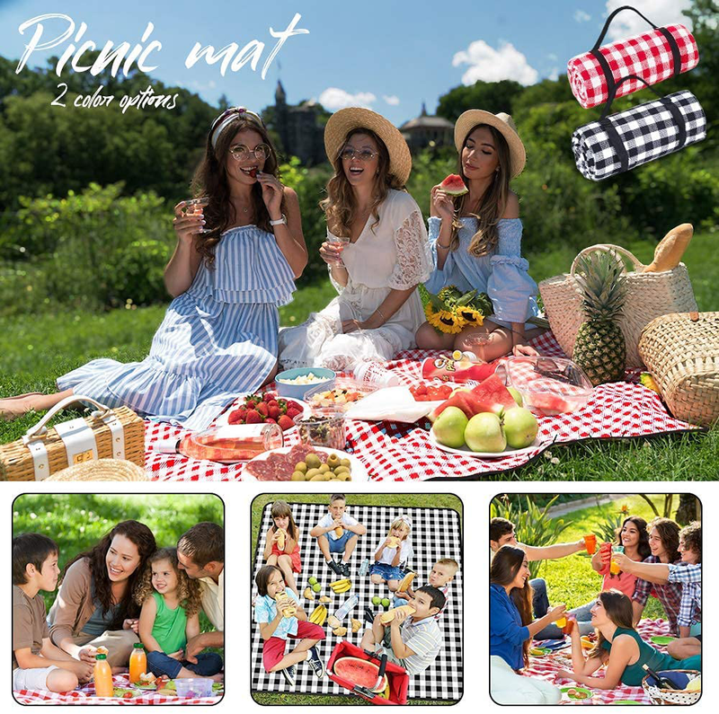 Remunkia Picnic Blanket Outdoor Blankets 79"x 79" Extra Large 3 Layers Waterproof Picnic Mat Oversized & Portable for Beach, Park, Camping, Travel, Hiking - Black & White Home & Garden > Lawn & Garden > Outdoor Living > Outdoor Blankets > Picnic Blankets Remunkia   
