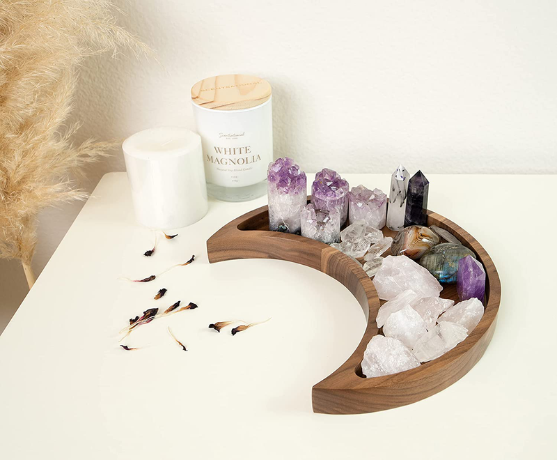 Moon Tray Crystal Holder and Display - Walnut Wood Crystal Tray for Stones, Healing Crystals and Gemstones Storage and Organizer Stand - Crescent Moon Bowl - Essential Oil Holder - Jewelry Dish Tray Home & Garden > Decor > Decorative Trays LABEND HOME   