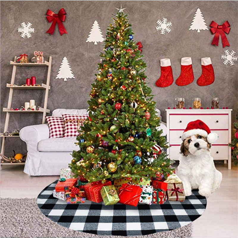Senneny 48 Inch Buffalo Plaid Christmas Tree Skirt - Larger 3 Inch Black and White Checked Tree Skirts Mat for Christmas Holiday Party Decorations - 4 ft Diameter (48 Inch, Black and White) Home & Garden > Decor > Seasonal & Holiday Decorations > Christmas Tree Skirts Senneny   