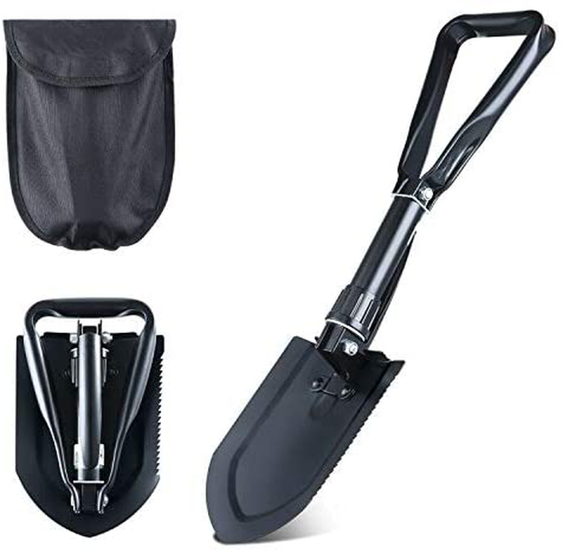 HARVET Military Portable Shovel and Pickax, 15-28 Inch Multi-Function Folding Shovel Survival Entrenching Tool with Saw, Rod and Knife for Hiking, Camping, Backpacking, Gardening, and Snow-Removing
