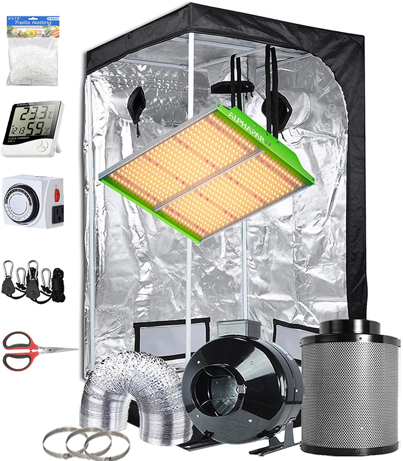 Topogrow Hydroponic Growing Tents Kit Complete Alphapar AQ300 LED Grow Light Lamp Full-Spectrum, 32"X32"X63"Indoor Grow Tent, 4" Ventilation Kit with Accessories for Plant Growing