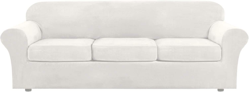 Modern Velvet Plush 4 Piece High Stretch Sofa Slipcover Strap Sofa Cover Furniture Protector Form Fit Luxury Thick Velvet Sofa Cover for 3 Cushion Couch, Machine Washable(Sofa,Gray) Home & Garden > Decor > Chair & Sofa Cushions H.VERSAILTEX Off White X-Large 
