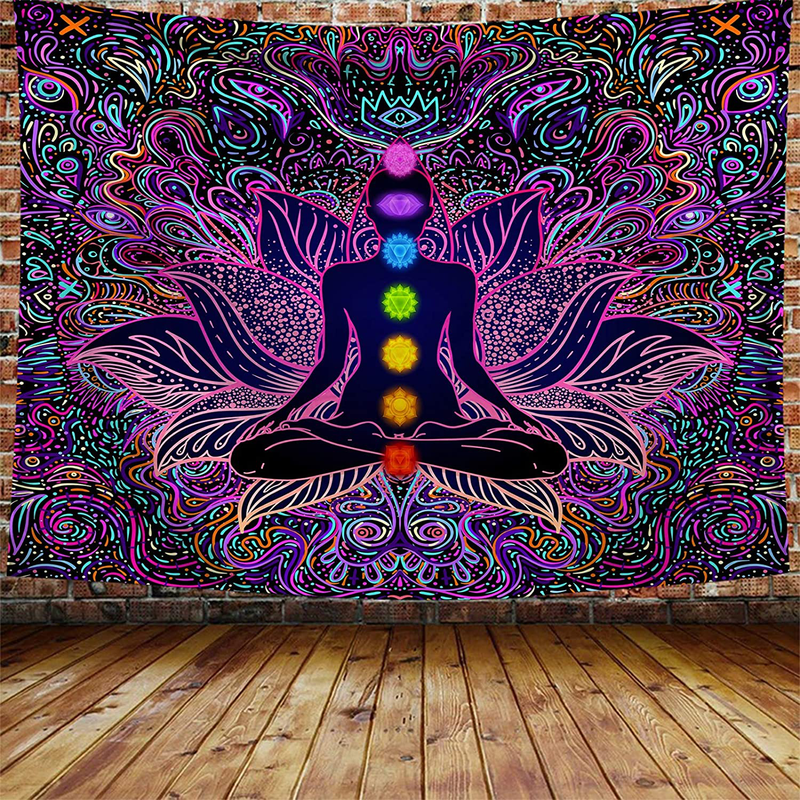 Seven Chakra Tapestry - Bohemian Mandala Yoga Meditation Wall Hanging Boho Studio Room Decoration Spiritual Gift Art Home Bedroom Decor Living Room Divider Door Curtain Balcony Sheer W59.1"×H51.2" Home & Garden > Decor > Artwork > Decorative Tapestries VEEMONIK 90.5" × 70.8"  