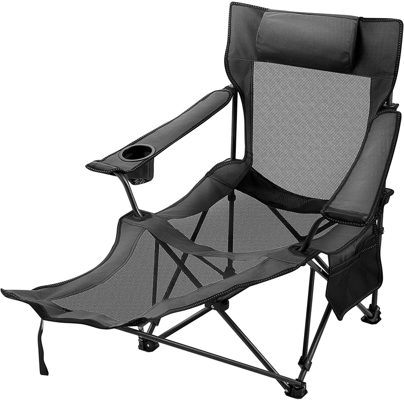Happybuy Portable Lounge Chair with Cup Holder and Storage Bag for Camping Fishing and Other Outdoor Activities (Grey)