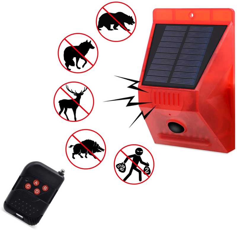 Solar Strobe Light with Motion Detector Solar Alarm Light with Remote Controller 129db Sound Security Siren Light IP65 Waterproof 24 Hours+Night Mode for Home, Farm,Barn,Villa,Yard. Home & Garden > Business & Home Security > Home Alarm Systems HULPPRE Mount on wall,fence  