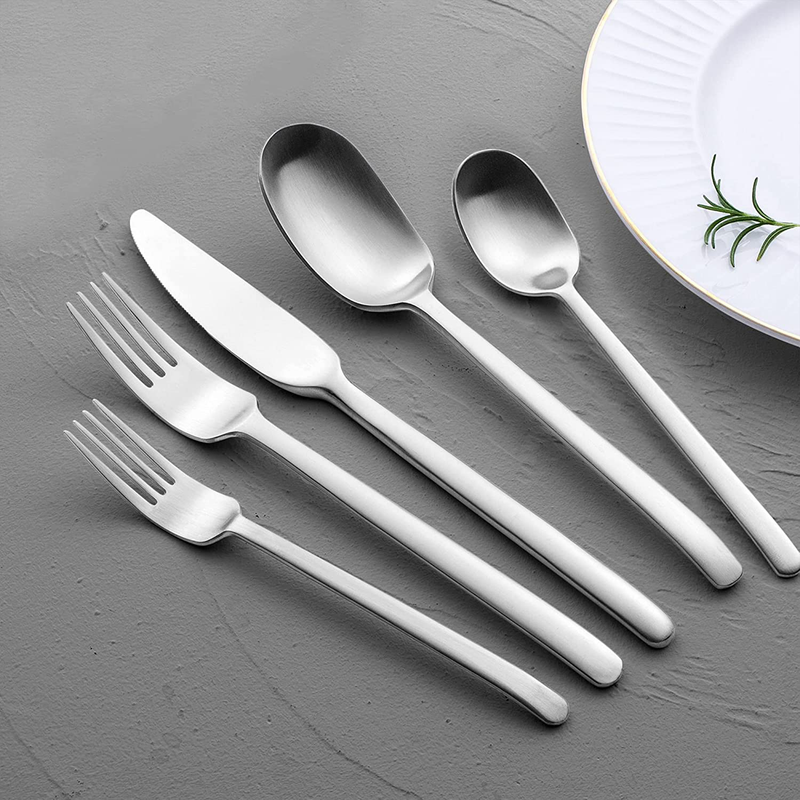 Matte Silverware Set, 20-Piece Stainless Steel Modern Flatware Set, Cutlery Tableware Set Service for 4, Include Knife Fork Spoon, Dishwasher Safe