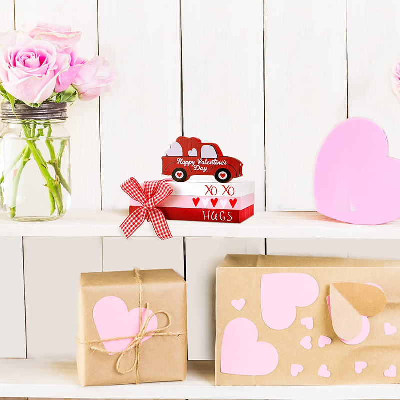 Queekay 3 Pieces Valentine'S Day Tiered Tray Decorations, Decorative Fake Book Decor Rustic Valentine Truck Wooden Fake Old Books Home Mantle Decor for Table Shelf Mantle Valentine Decorations Home & Garden > Decor > Seasonal & Holiday Decorations Queekay   