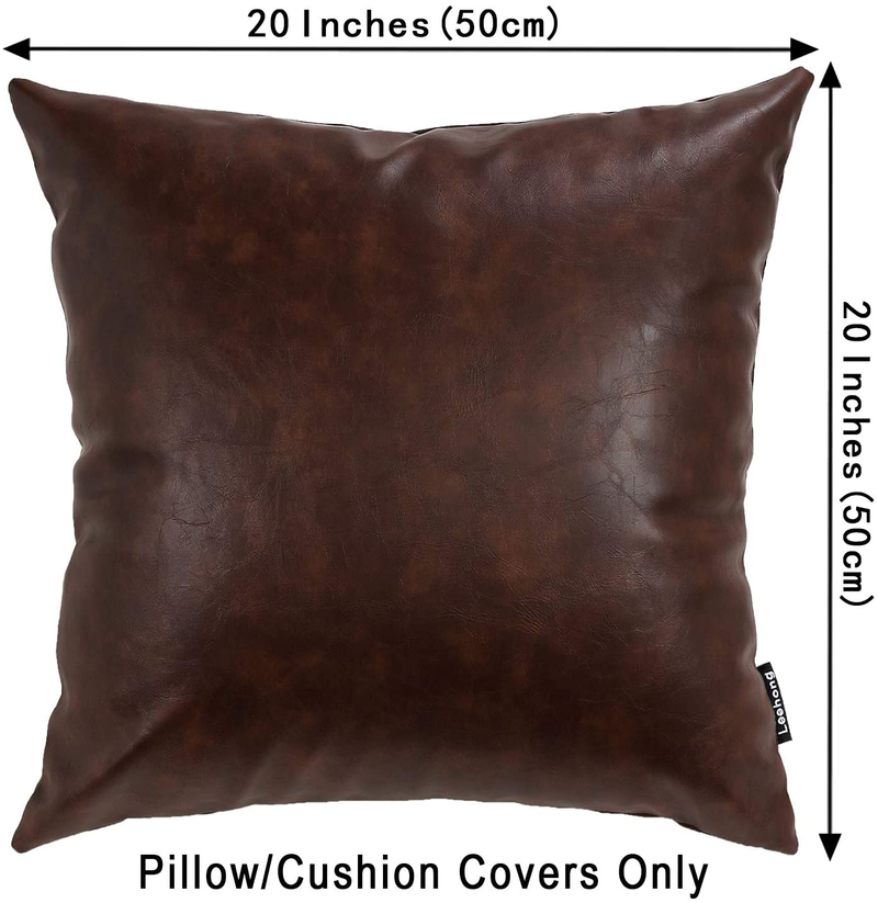 Leehong 20X20 Inches Faux Leather Cushion Covers Decorative Leather Pillow Covers Coffee Brown Leather Pillow Covers Set of 2 for Couch Sofa Living Room Bedroom Farmhouse Home & Garden > Decor > Chair & Sofa Cushions Leehong   