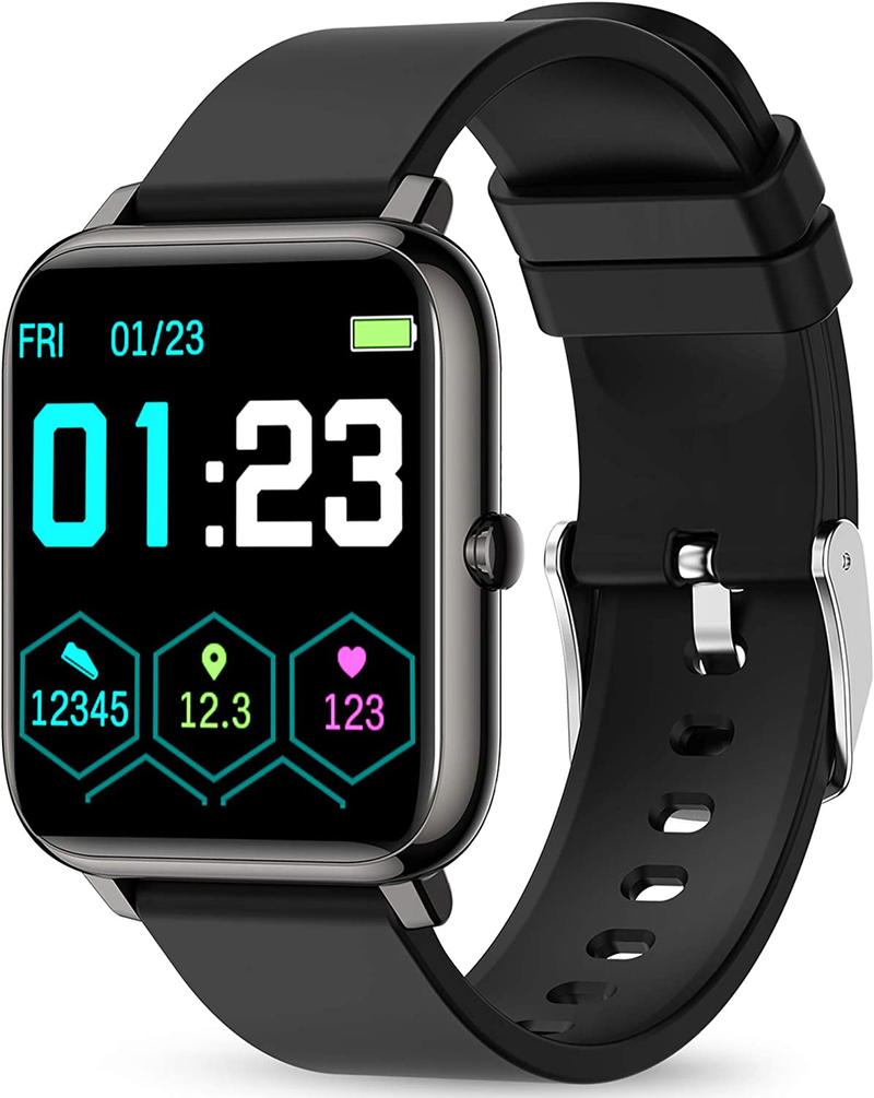 Smart Watch, KALINCO Fitness Tracker with Heart Rate Monitor, Blood Pressure, Blood Oxygen Tracking, 1.4 Inch Touch Screen Smartwatch Fitness Watch for Women Men Compatible with Android iPhone iOS Apparel & Accessories > Jewelry > Watches KALINCO Black  