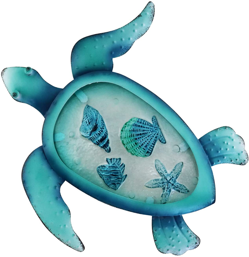 LiffyGift Metal Crab Wall Sculptures Outdoor Beach Theme Coastal Glass Art Outside Hanging Decorations for Pool or Patio, Indoor Bathroom Home & Garden > Decor > Artwork > Sculptures & Statues LIFFY Small Turtle  