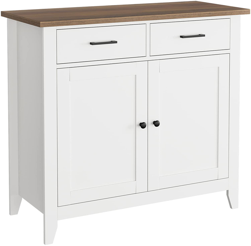 HORSTORS Kitchen Storage Cabinet with Drawers and Doors, Floor Sideboard and Buffet Server Cabinet, Entryway Console Cabinet for Living Room, Dining Room, Bathroom, Ivory White Home & Garden > Kitchen & Dining > Food Storage HORSTORS   
