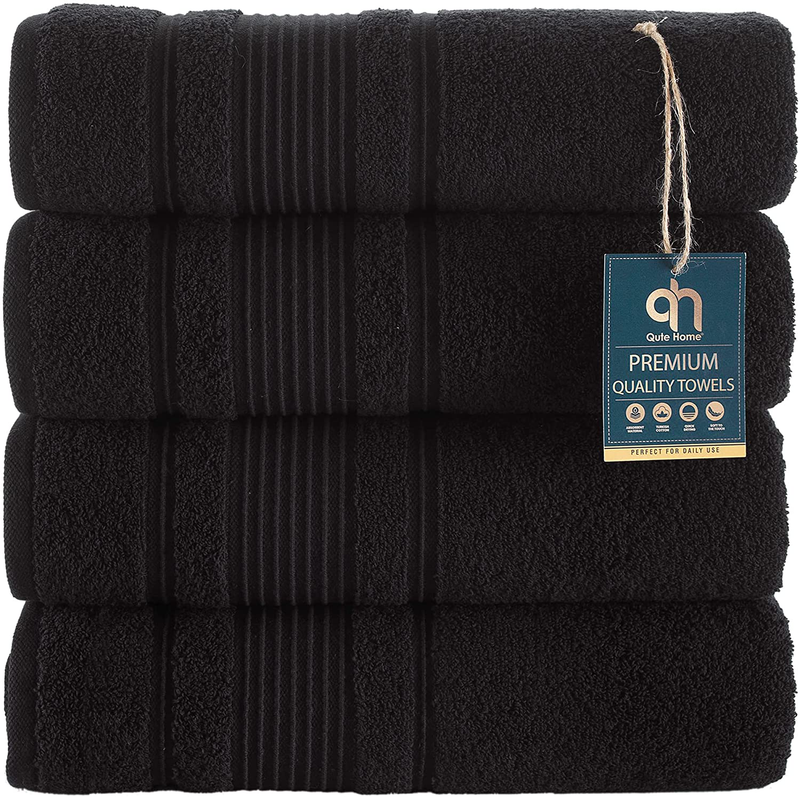Qute Home 4-Piece Bath Towels Set, 100% Turkish Cotton Premium Quality Towels for Bathroom, Quick Dry Soft and Absorbent Turkish Towel Perfect for Daily Use, Set Includes 4 Bath Towels (White) Home & Garden > Linens & Bedding > Towels Qute Home Black 4 Pieces Bath Towels 