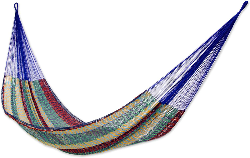 NOVICA Green Dark Red Beige Striped Hand Woven Cotton Blend Mayan 2 Person XL Rope Hammock, Colors of Mexico' (Double) Home & Garden > Lawn & Garden > Outdoor Living > Hammocks NOVICA Default Title  