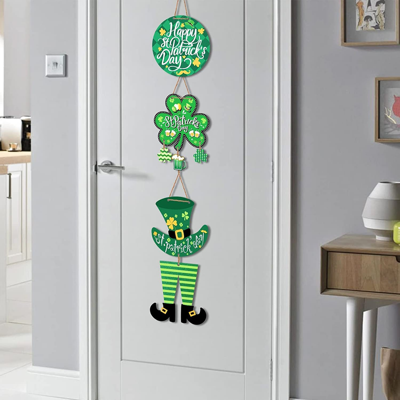 Piklodo St. Patrick'S Day Decorations, 3Pcs St. Patrick'S Day Door Sign Irish Wooden Hanging Sign Shamrock Welcome Board Ornament for Home Window Wall Farmhouse Office Party Decor
