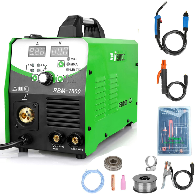 Reboot MIG Welder Flux Core 5 in 1 110/220V MIG155D Gas/Gasless 155 Amp Spool Gun Available Stick Mig TIG Welding Machine Solid Wire Automatic Feed Inverter MMA ARC Welding