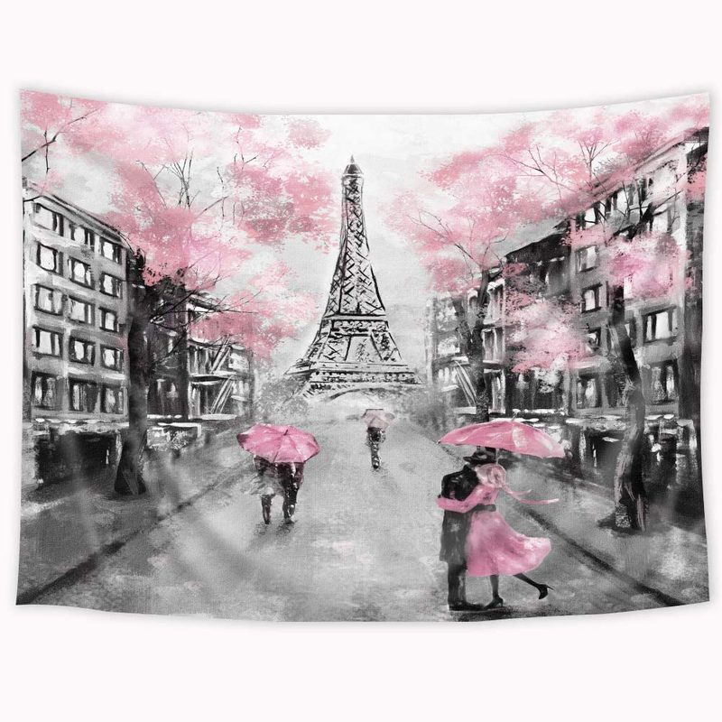 Riyidecor Pink Paris Eiffel Tower Tapestry for Living Room Wall Decor 51Hx59W Inch Paris Theme Backdrop Wall Hanging for Girls Women Vintage Romantic French Scenery Lover Couple Home Bedroom WW-PAVT Home & Garden > Decor > Artwork > Decorative Tapestries Riyidecor   