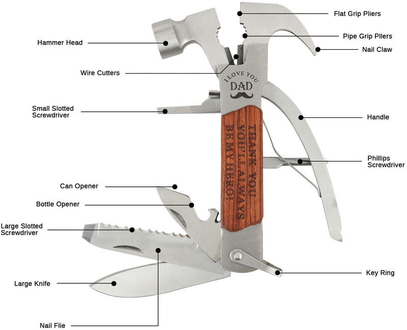Fathers Day Gifts, Dad Birthday Gifts for Dad from Daughter Son, All in One Tools Hammer Multitool, Unique Father'S Day Gift, Cool Gadget Christmas Gifts Stocking Stuffer for Men Sporting Goods > Outdoor Recreation > Camping & Hiking > Camping Tools Aozer   