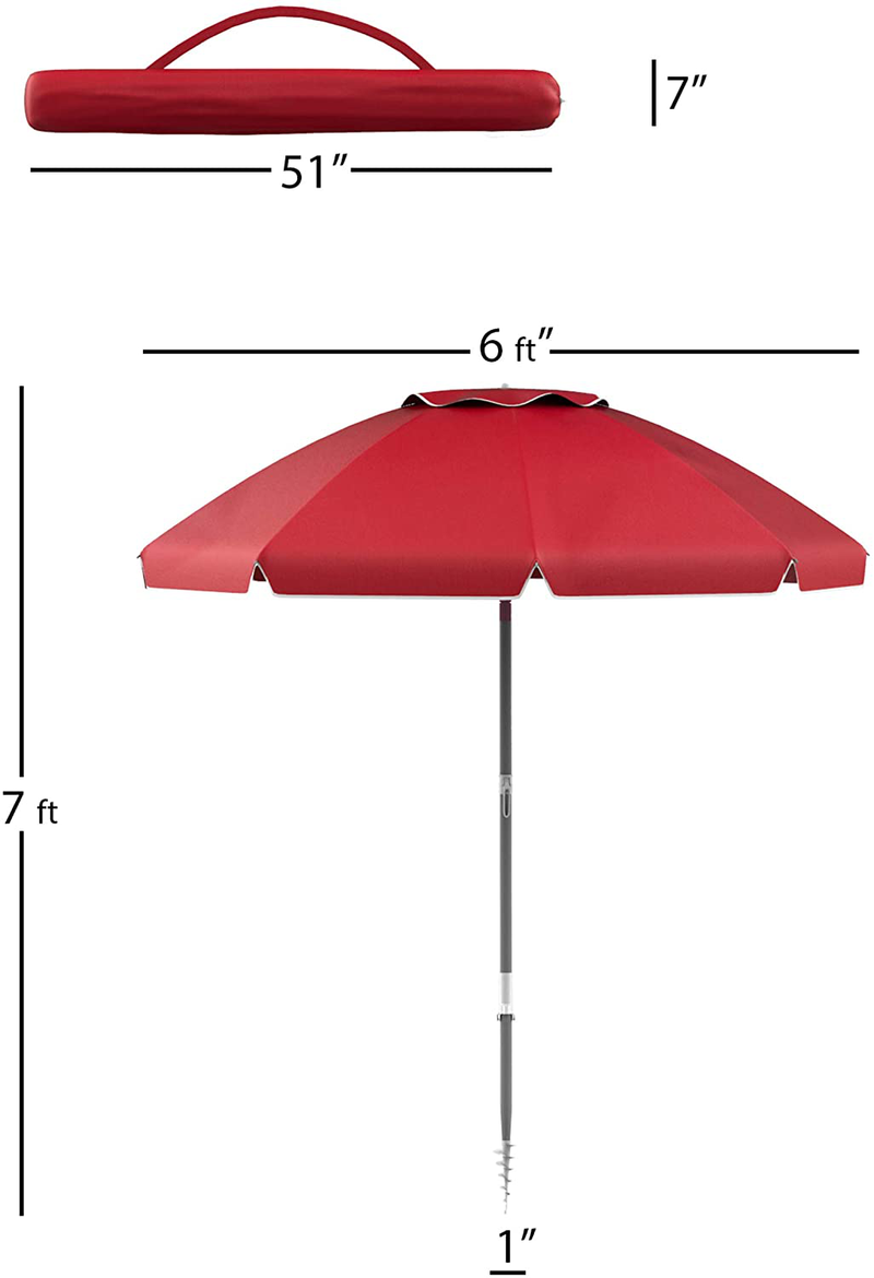 Pure Garden 50-LG1093 Beach Umbrella with 360 Degree Tilt-Portable Outdoor Sun Shade Canopy with UV Protection Sand Anchor, Carrying Case (7 Ft, Red) Home & Garden > Lawn & Garden > Outdoor Living > Outdoor Umbrella & Sunshade Accessories Trademark   