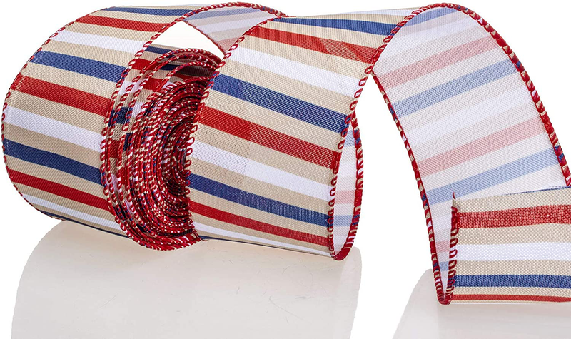 Red White Blue Stars and Stripes Wired Edge Ribbon, 10 Yards by 2.5 Inches (Style 2) Arts & Entertainment > Hobbies & Creative Arts > Arts & Crafts > Art & Crafting Materials > Embellishments & Trims > Ribbons & Trim ATRBB Style 10  