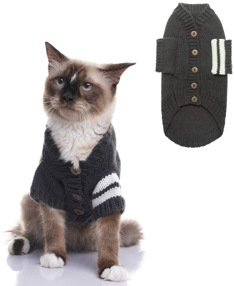 EXPAWLORER Cat Sweater for Cold Weather - Grey Knitted Outerwear Soft Pet Clothes Winter Outfit for Cat and Small Dog Animals & Pet Supplies > Pet Supplies > Cat Supplies > Cat Apparel HAOBO Medium (Pack of 1)  