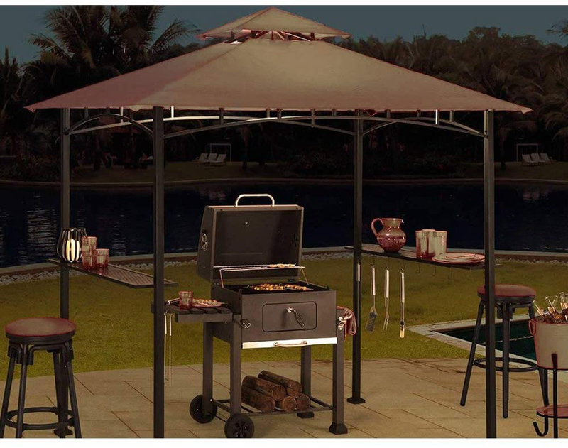 Ontheway 5FT x 8FT Double Tiered Replacement Canopy Grill BBQ Gazebo Roof Top Gazebo Replacement Canopy Roof (Light Brown) Home & Garden > Lawn & Garden > Outdoor Living > Outdoor Structures > Canopies & Gazebos ontheway   