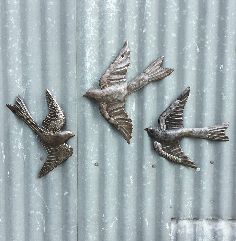 Large Metal Birds, Decorative, Ornamental, Set of 3, Wall Hanging, Handmade in Haiti, Garden Decorations 11 x 12 Inches Home & Garden > Decor > Artwork > Sculptures & Statues It's Cactus   