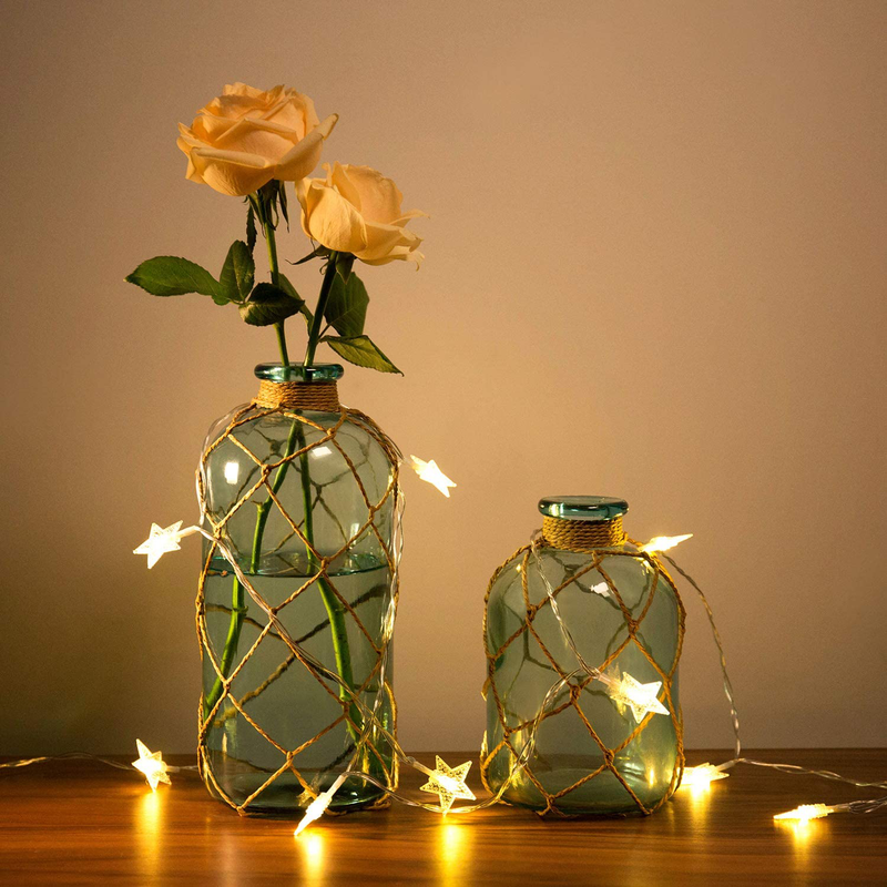 Diamond Star Rustic Glass Bottle Vase Decorative Blue Flower Vase with Creative Rope Net (Large) Home & Garden > Decor > Vases Diamond Star   