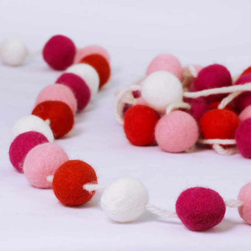 Supla 6' Long Pom Pom Garland 24 Pcs 1" Diameter Wool Felt Balls Garland Strand Red Pink Rose White Ball Garland Valentine'S Day Party Garland Tree Garland for Mantel Wall Child'S Room Nursery Décor Arts & Entertainment > Party & Celebration > Party Supplies windiy   