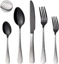 PHILIPALA Rose Gold Silverware Set, 20-Piece Stainless Steel Flatware Cutlery Set Service for 4, Include Forks Knives and Spoons, Modern & Elegant Design, Mirror Finish and Dishwasher Safe Home & Garden > Kitchen & Dining > Tableware > Flatware > Flatware Sets PHILIPALA Shiny Black  
