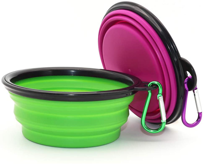 SLSON Collapsible Dog Bowl, 2 Pack Collapsible Dog Water Bowls for Cats Dogs, Portable Pet Feeding Watering Dish for Walking Parking Traveling with 2 Carabiners Animals & Pet Supplies > Pet Supplies > Dog Supplies SLSON Green+Purple Small (Pack of 2) 