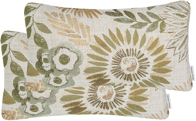 Mika Home Pack of 2 Decorative Oblong Rectangular Throw Pillow Cover Cushion Cases for Chair,Sunflower Pattern,12X20 Inches, Blue Cream Home & Garden > Decor > Chair & Sofa Cushions Mika Home Green 12x20 Inches 
