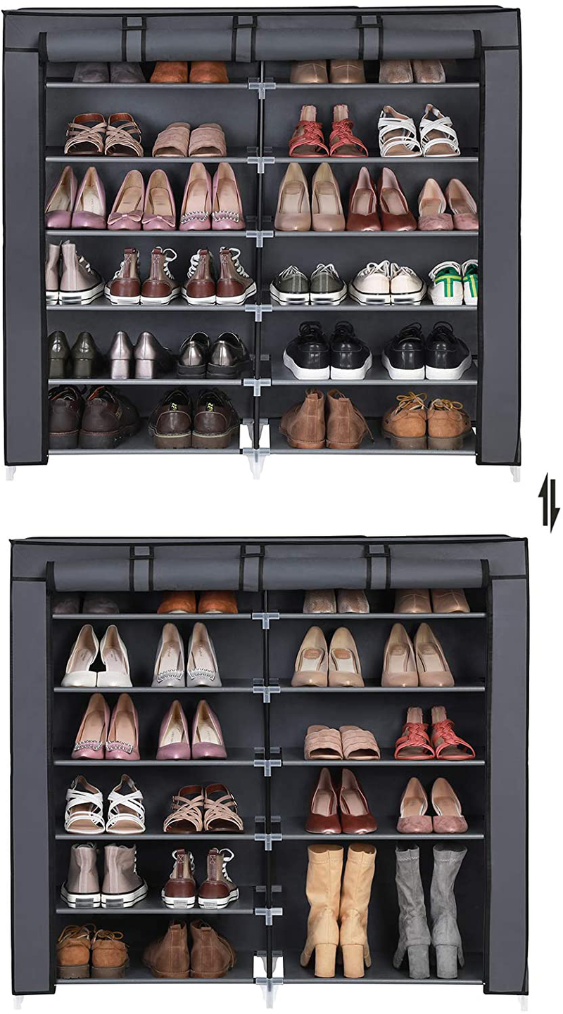 SONGMICS Shoe Rack, 7-Tier Fabric Shoe Storage Cabinet with Dustproof Cover, Holds 36 Pairs of Shoes, Closet Storage Organizer, in Living Room, Bedroom, Hallway, Gray URXJ12G Furniture > Cabinets & Storage > Armoires & Wardrobes SONGMICS   