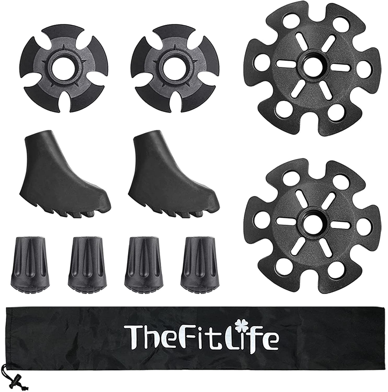 Thefitlife Trekking Poles Accessories Set - Rubber Replacement Pole Tip Protectors Fit Most Standard Hiking, Walking Poles with 11Mm Hold Diameter