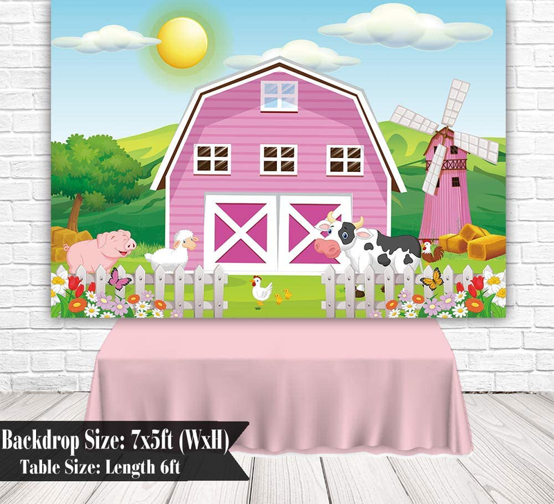 Funnytree 7x5ft Cartoon Farm Animals Party Backdrop Pink Barn Girl Baby Shower Birthday Photography Background Cow Grass Rustic Barnyard Scenic Banner Cake Table Decoration Photo Booth Props Home & Garden > Decor > Seasonal & Holiday Decorations& Garden > Decor > Seasonal & Holiday Decorations Funnytree   