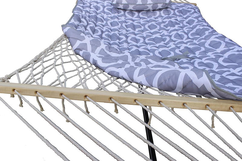 HENG FENG 2 Person Hammock with Cotton Rope,Quilted Fabric Pad,Hardwood Spreader Bar,Hammock with 12 FT Stand,Grey Home & Garden > Lawn & Garden > Outdoor Living > Hammocks HENG FENG   