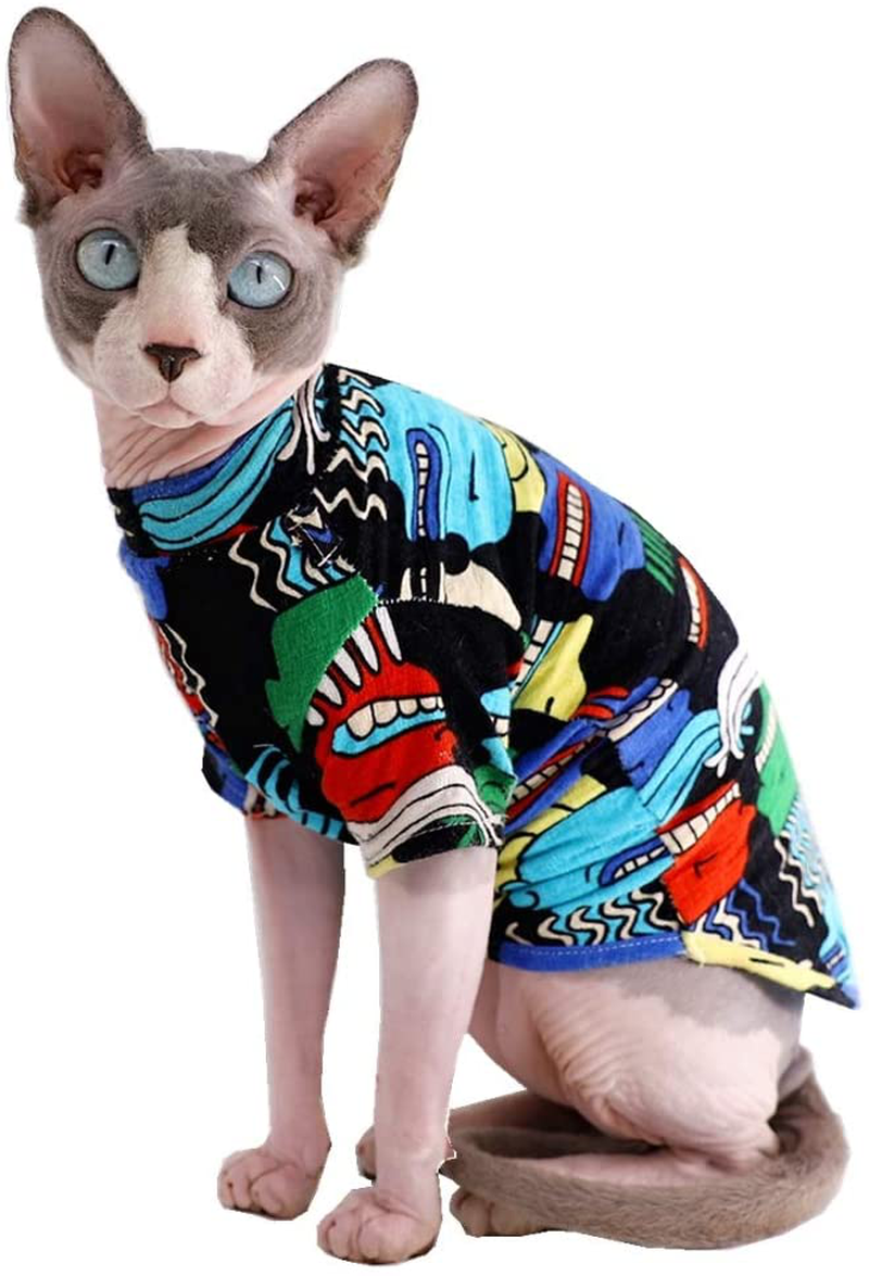 Sphynx Hairless Cat Cool Breathable Summer Cotton Shirts Pet Clothes with Gold Necklace Collar, Yellow Kitten T-Shirts with Sleeves, Cats & Small Dogs Apparel Animals & Pet Supplies > Pet Supplies > Cat Supplies > Cat Apparel Kitipcoo Cartoon X-Large (Pack of 1) 