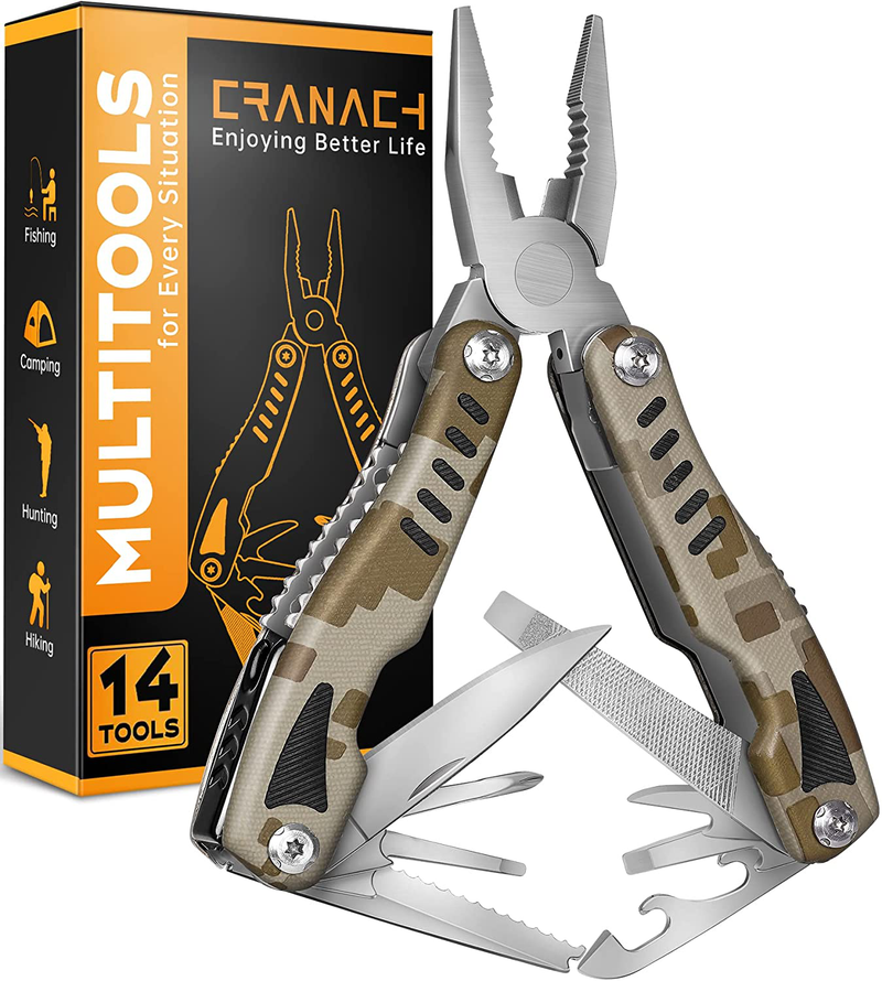 Multitool Pocket Pliers Men Gifts - Camping Accessories EDC Utility Tool Christmas Stocking Stuffers Birthday Gifts for Women Dad Husband 14 in 1 Mini Folding Cool Gadgets for Repairing Fishing DIY Sporting Goods > Outdoor Recreation > Camping & Hiking > Camping Tools CRANACH Camouflage  