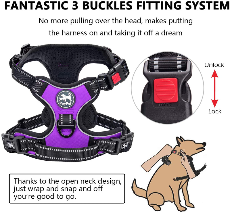 PoyPet No Pull Dog Harness, No Choke Front Lead Dog Reflective Harness, Adjustable Soft Padded Pet Vest with Easy Control Handle for Small to Large Dogs Animals & Pet Supplies > Pet Supplies > Dog Supplies PoyPet   