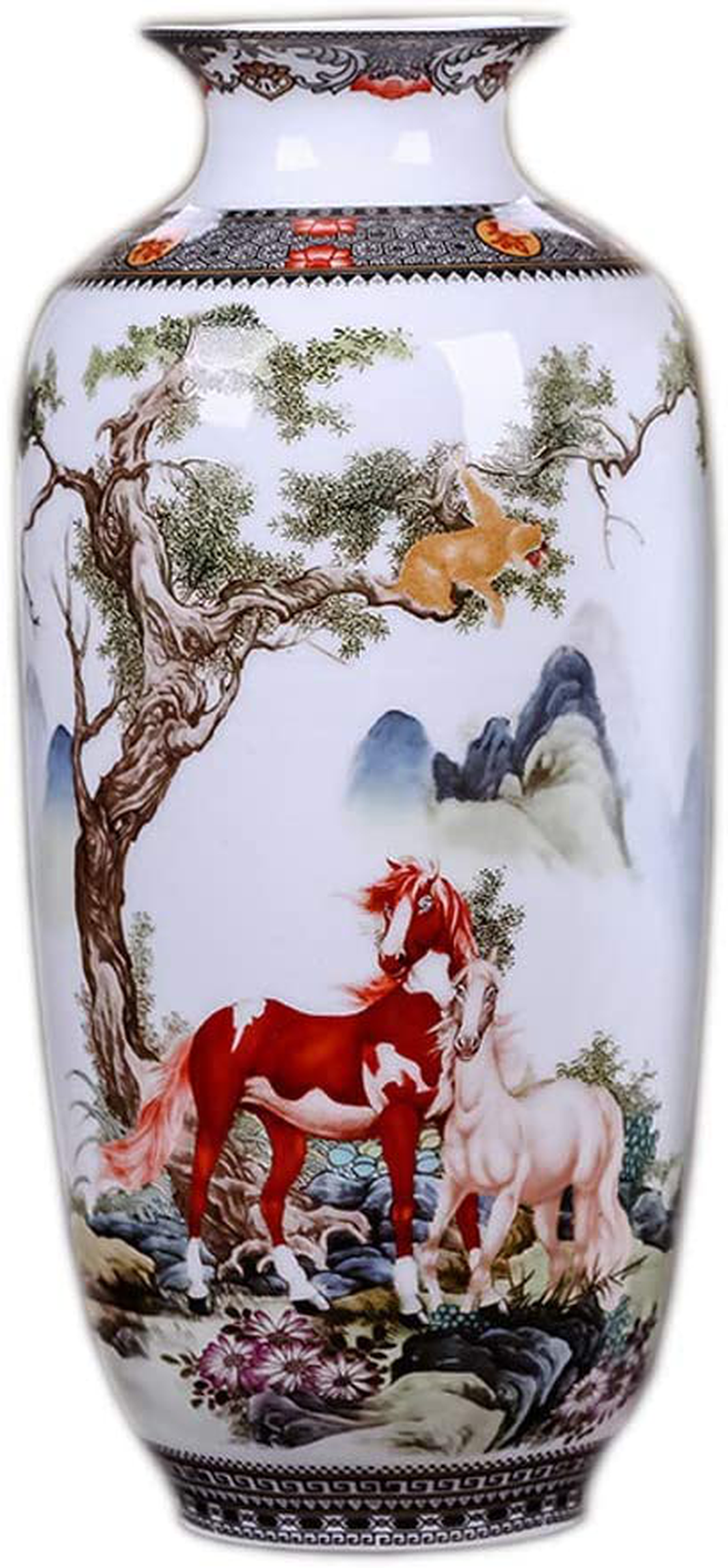 MINLIN Jingdezhen Ceramic Vase Vintage Chinese Style Animal Vase Fine Smooth Surface Home Decoration Furnishing Articles (Panda) Home & Garden > Decor > Vases MINLIN Horse  