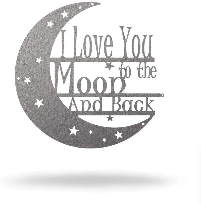 I Love You To The Moon And Back Wall Art - Steel Roots Decor - 12’’ (Black) - Decoration Hanging gift with Love Quote - Monogrammed Gift For Anniversary and Valentine’s day - Powder Coated Metal Laser Cut Holes Home & Garden > Decor > Artwork > Sculptures & Statues Steel Roots Decor Silver  