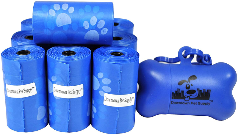 Downtown Pet Supply Dog Pet Waste Poop Bags with Leash Clip and Bag Dispenser - 180, 220, 500, 700, 880, 960, 2200 Bags Animals & Pet Supplies > Pet Supplies > Dog Supplies Downtown Pet Supply Blue with Paw Prints 220 Bags 