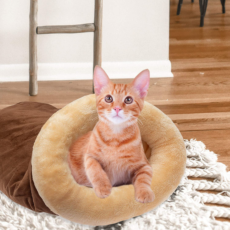 FLYSTAR Cat Bed Cave - Soft Covered Cat Bed for Indoor, Faux Suede Self Warming Cat Hideaway House Hole, Sleeping Cushion Bed for Small, Medium, Large Cats (Clearance Washable)