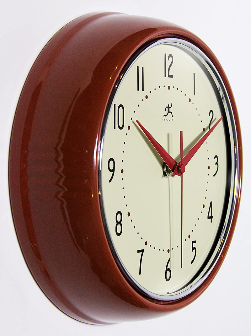 Infinity Instruments Round Silent Red Retro Indoor Wall Clock