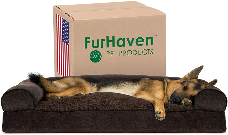 Furhaven Pet - Sofa-Style Dog Pillow Bed & Traditional Orthopedic Foam Mattress Dog Bed for Dogs & Cats - Multiple Styles, Sizes, & Colors  Furhaven Chenille Coffee Fiberfill Sofa Jumbo