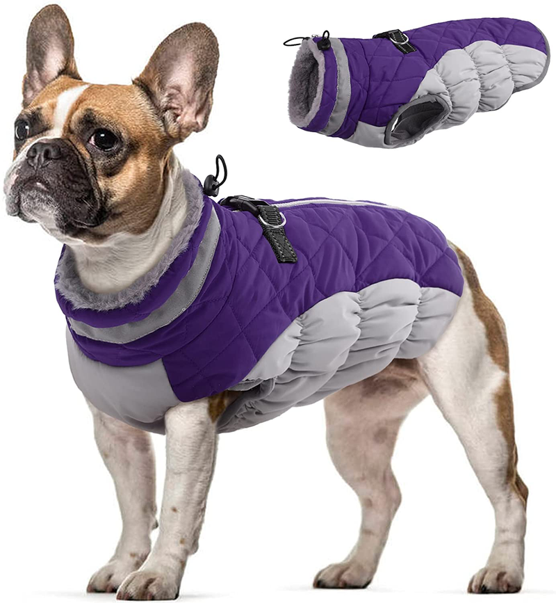 Dog Winter Jacket Cozy Reflective Waterproof Dog Coat Windproof Warm Pet Garment, Comfortable Cold Weather Fleece Apparel Outfits with Zipper Closure for Small Medium Large Dogs Puppy Walking Hiking Animals & Pet Supplies > Pet Supplies > Dog Supplies > Dog Apparel OUOBOB Purple XX-Large 